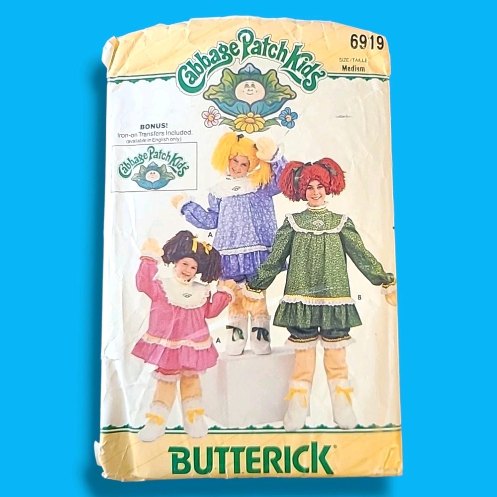Butterick‎ 6919 Cabbage Patch Kids Costume Pattern Kids Medium 6-8 Vintage UNCUT